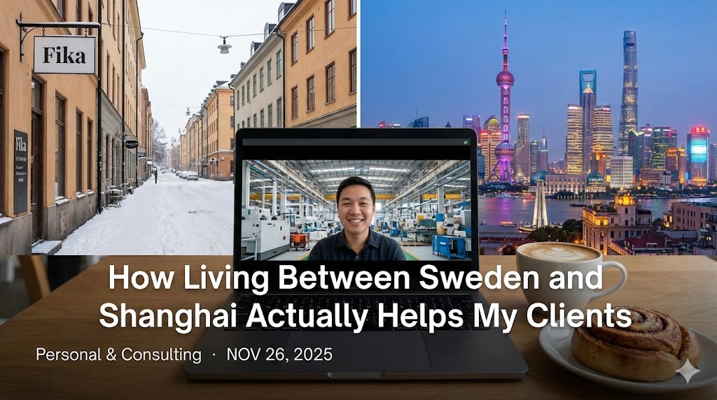 Illustration for article about working between Sweden and Shanghai